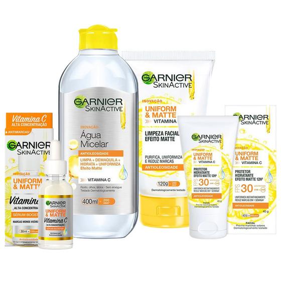 Imagem de Garnier Skin Uniform & Matte Vitamina C Kit  Sérum + Gel de Limpeza + Água Micelar + Hidratante