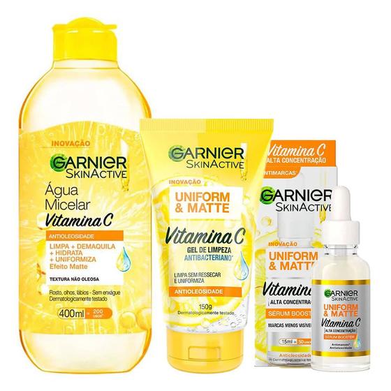 Imagem de Garnier SkinActive Kit - Água Micelar + Gel de Limpeza Facial + Sérum Vitamina C