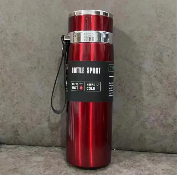 Imagem de Garrafa 800ml ou 1000ml Inox Térmica Com Infusor Prata Dourada De Água Café Parede Dupla Com Alça