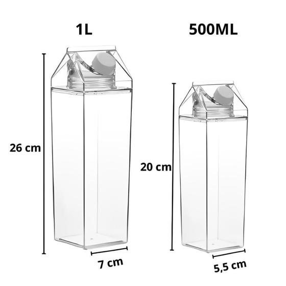 Imagem de Garrafa Agua Acrílico Transparente Caixa Leite 1L E 500Ml