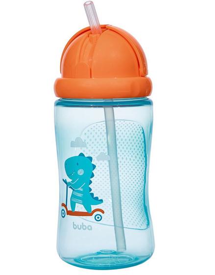 Imagem de Garrafa Bebê Infantil Dino Patinete 340ml Canudo Silicone BPA Free Azul Buba