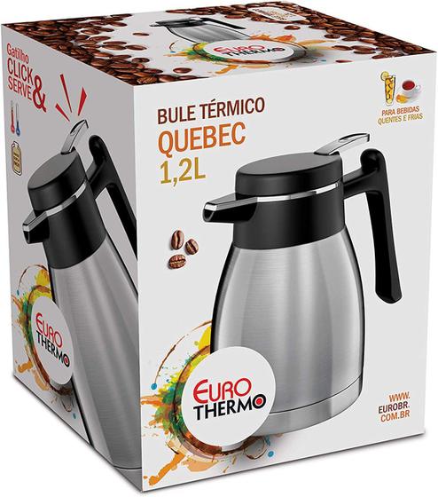 Imagem de Garrafa Bule Térmico com Gatilho Click Quebec 1,2l Inox BT5508-IN Euro Home