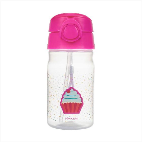 Imagem de Garrafa De Água 370ml Com Canudo Copo Criança Infantil Feminino Menina Cupcake Pimpolho Pink