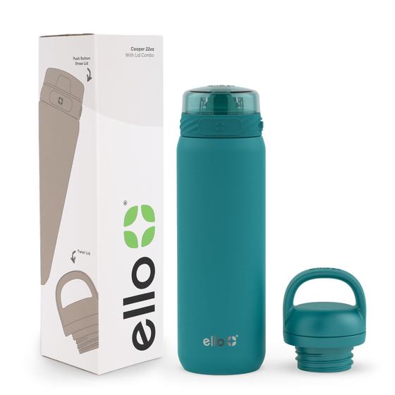 Imagem de Garrafa de Água Ello Cooper 650ml em Aço Inoxidável - com 2 Tampas