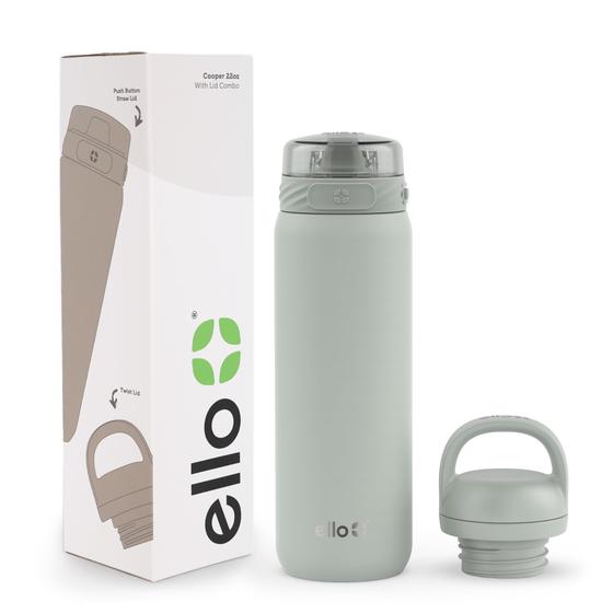 Imagem de Garrafa de Água Ello Cooper 650ml em Aço Inoxidável - com 2 Tampas