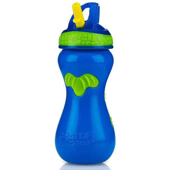 Imagem de Garrafa de Água Infantil 18m+ Nûby 450ml Copo Gator Menino Canudo Rígido Azul