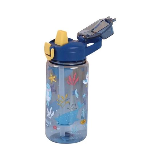 Imagem de Garrafa de Água Infantil 600ml com Canudo - Desenhos Animados - Antiqueda