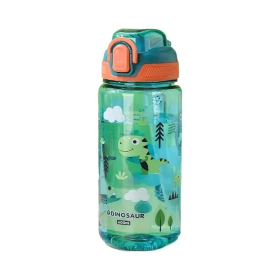 Imagem de Garrafa de Água Infantil 600ml com Canudo - Design de Desenhos Animados - À Prova de Vazamento