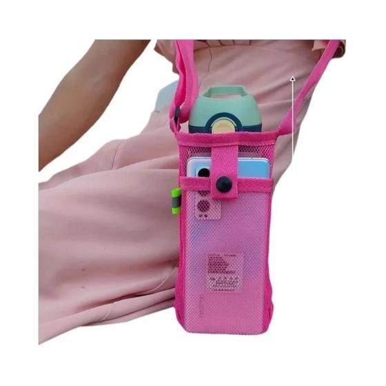 Imagem de Garrafa de Água Infantil com Capa de Malha Crossbody - Proteção e Armazenamento