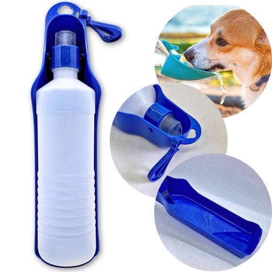 Imagem de Garrafa de Água Portátil Bebedouro Pet Cachorro Passeio Viagens 500ml Azul