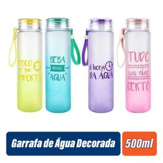 Imagem de Garrafa De Água Squeeze Fosca Plástico Decorada C/alça 500ml