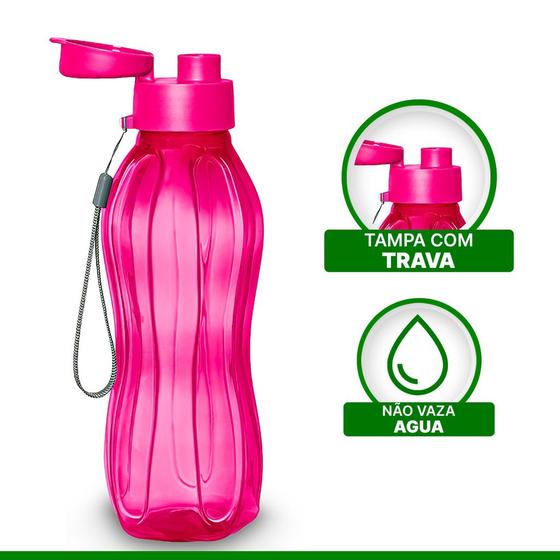 Imagem de Garrafa De Água Squeeze Plástica 600ml Com Alça Várias Cores