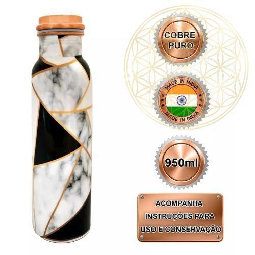 Imagem de Garrafa de Cobre Puro Indiana Ayurvédica WHITE MARBLE 950ML