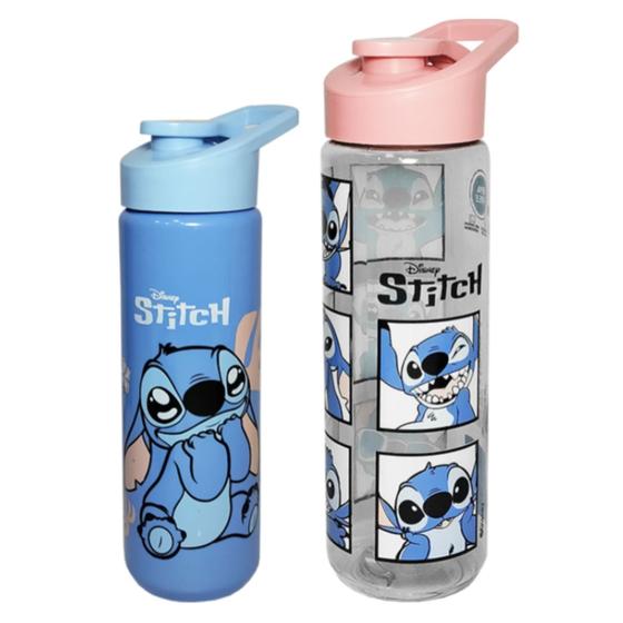 Imagem de Garrafa de plástico Stitch 700ml rosa ou azul com tampa para água - garrafinha de agua