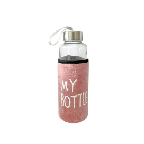 Imagem de Garrafa De Vidro C/ Alça 400ml Academia Não Vaza Capa Decorada My Botter