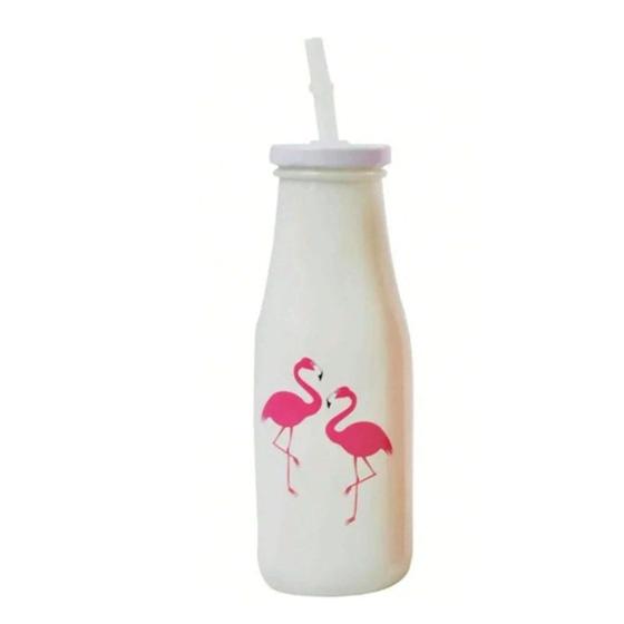 Imagem de Garrafa De Vidro Flamingo Com Canudo 430ml Ca16014