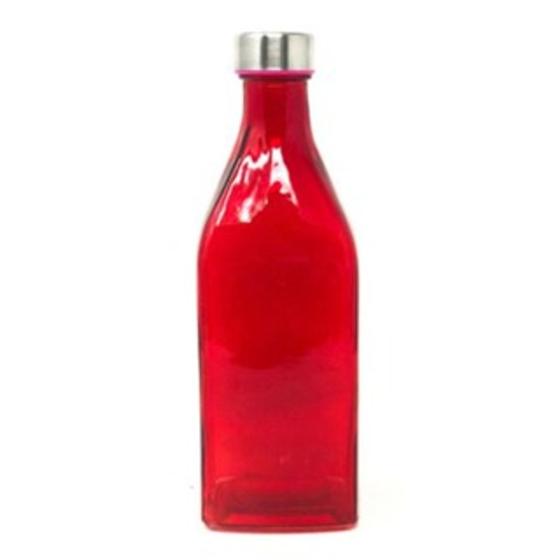 Imagem de Garrafa de vidro vermelha com tampa de inox 1 litro para geladeira