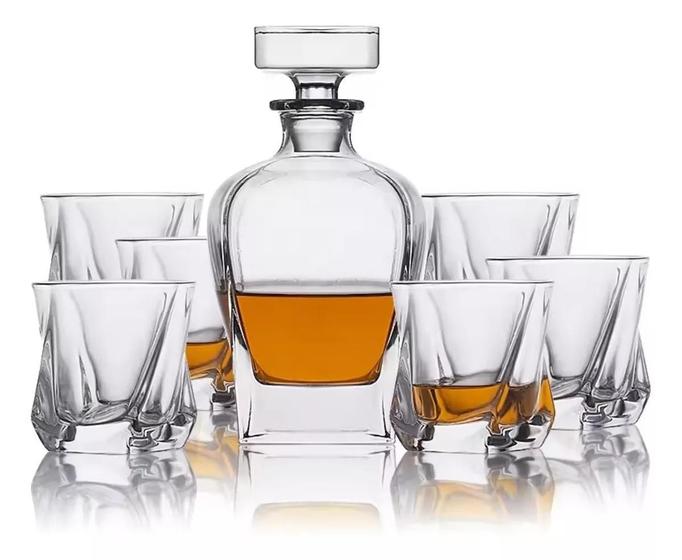 Imagem de Garrafa Decanter Vidro Whisky Licor 700Ml + 6 Copos Luxo