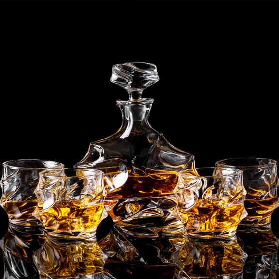 Imagem de Garrafa Decanter Whisky Licor Conhaque Bourbon Design Norwich Conjunto com 6 Copos
