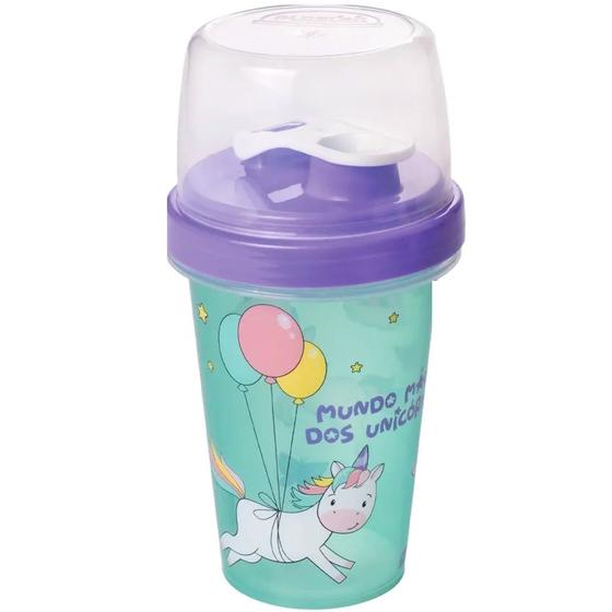 Imagem de Garrafa Escola Infantil Unicórnio Lanche 320ml Misturador