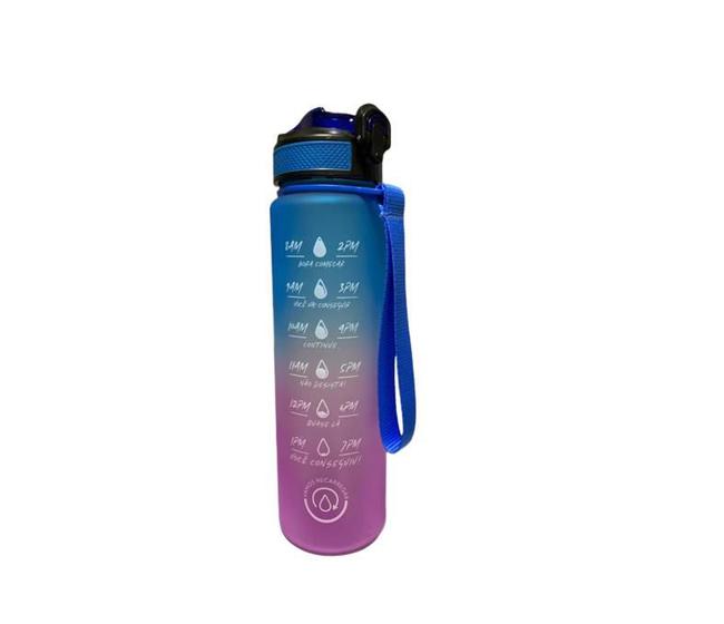 Imagem de Garrafa Fitness Água Academia Squeeze Plástico 1 litro/1000ml Rosa com Azul