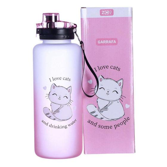 Imagem de Garrafa Gata Gatinha I Love Cats Para Academia 1.650 Ml Rosa - Zona Criativa