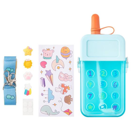 Imagem de Garrafa infantil agua telefone com adesivos e alça removivel 300ml plástico 
