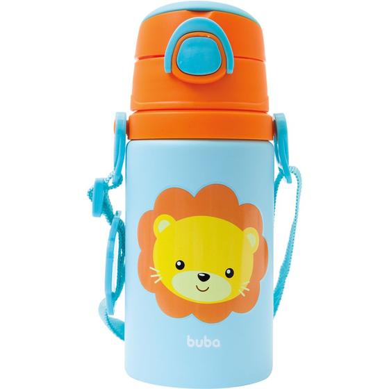 Imagem de Garrafa infantil BUBA de Aluminio de água com canudo de silicone Animal Fun para lancheira escolar