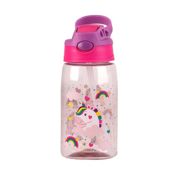 Imagem de Garrafa Infantil Com Trava 500 ml Canudo Acrílico Unicórnio Cachorro Clio