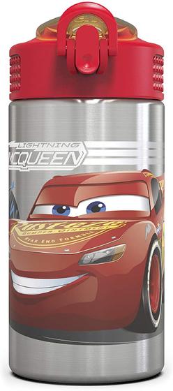 Imagem de Garrafa infantil Disney Cars 3 inox: tampa com ação de uma mão e bico de palha (15,141ml, livre de BPA)
