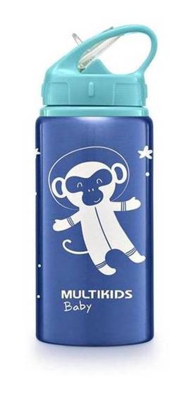 Imagem de Garrafa Infantil Em Alumínio Com Canudo 500ml Azul Multikids Baby