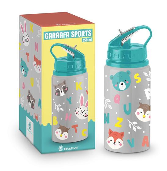 Imagem de Garrafa infantil escolar com canudo sports 350ml - alfabeto - Brasfoot Presentes