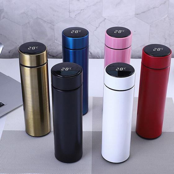 Imagem de Garrafa Inteligente Térmica 500ml Display Digital Led Medidor Temperatura Aço PRETA