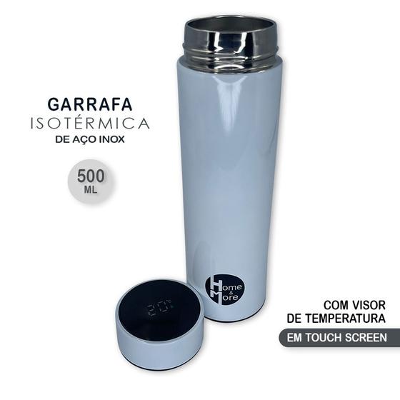 Imagem de Garrafa Isotérmica em Aço Inox 500ml Com Led bebidas agua suco academia treino corrida - Branco