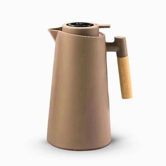 Imagem de Garrafa Jarra Térmica Café Chá Inox Termômetro Digital 1l Com Display Marrom Claro
