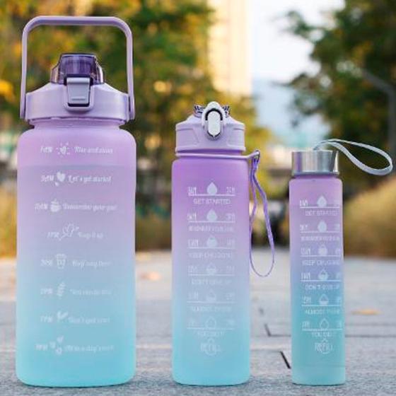 Imagem de Garrafa Kit 3 Garrafa Motivacional Academia Esportes 2l 900ml 300ml Viajem