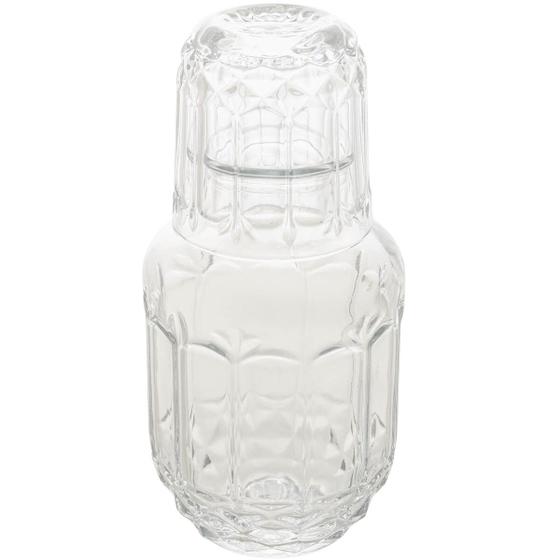 Imagem de Garrafa Lyor 500ml para Água Moringa de Vidro Faces com Copo Tampa 145ml para Bebidas