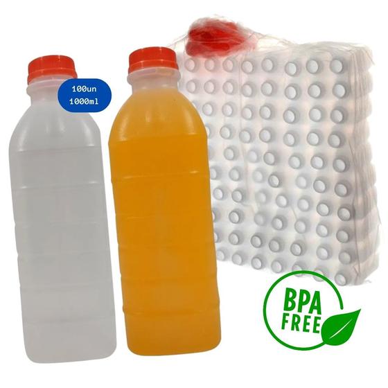 Imagem de Garrafa Plástica Descartável Leitosa com Tampa Lacre Laranja - 1 Litro 1L 1000ml - FD 100 Unidades