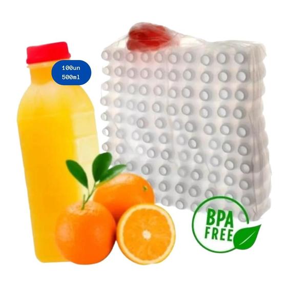 Imagem de Garrafa Plástica Descartável Leitosa com Tampa Lacre Laranja - 500ml - FD 100 Unidades