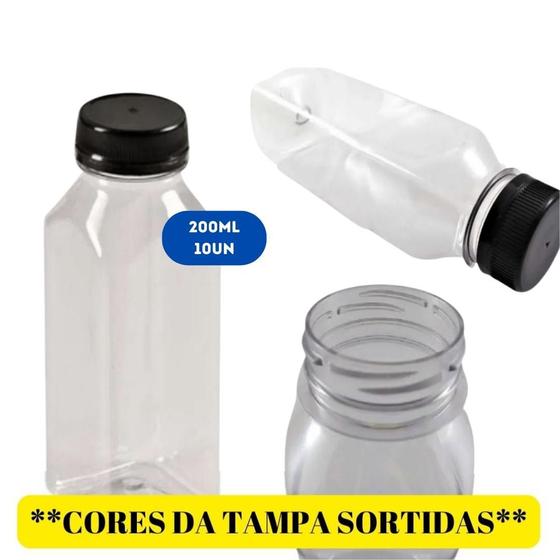 Imagem de Garrafa Plástica Descartável Transparente com Tampa Preta/Color Usicomp - 200ml - pct 10 Unidades