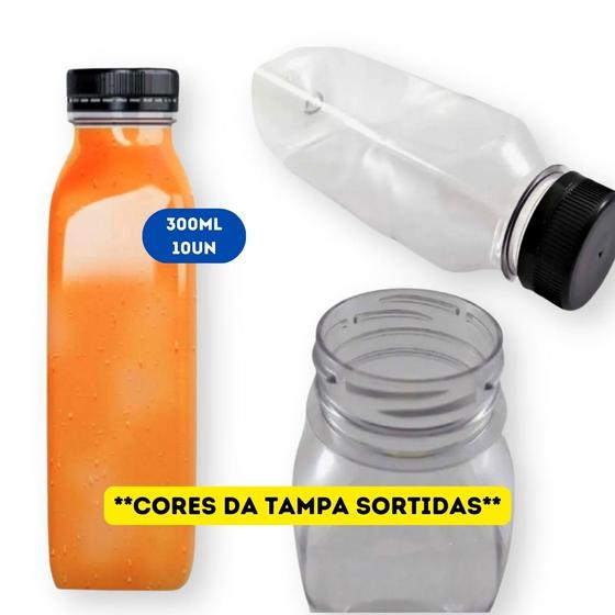 Imagem de Garrafa Plástica Descartável Transparente com Tampa Preta/Color Usicomp - 300ml - pct 10 Unidades