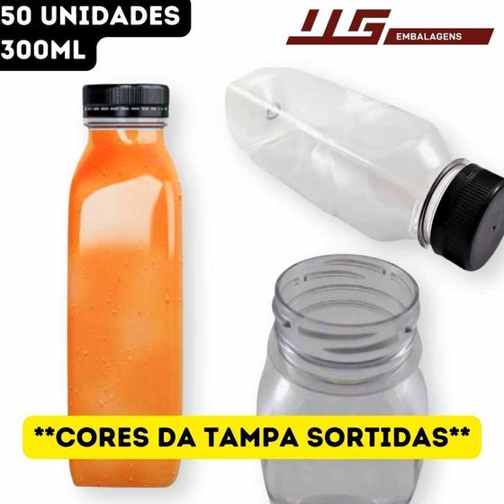 Imagem de Garrafa Plástica Descartável Transparente com Tampa Preta/Color Usicomp - 300ml - pct 50 Unidades