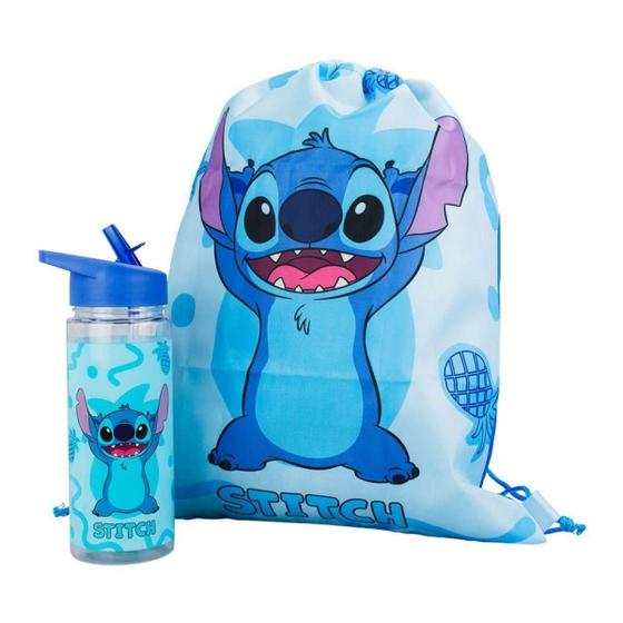 Imagem de Garrafa Plástico 450 Ml Mochila Sacola Stitch Disney Azul