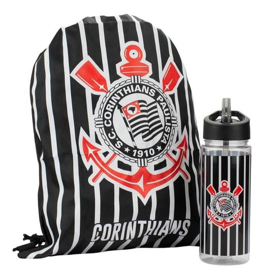 Imagem de Garrafa Plástico 450ml Com Mochila Tipo Saco - Corinthians