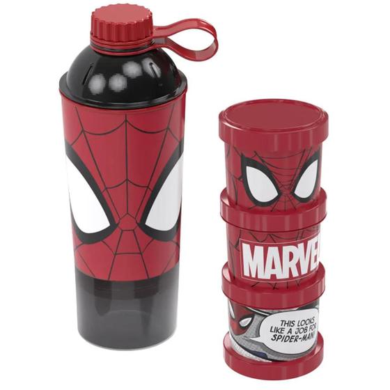 Imagem de Garrafa Shakeira 600ml e 3 Potes Homem Aranha Plasútil