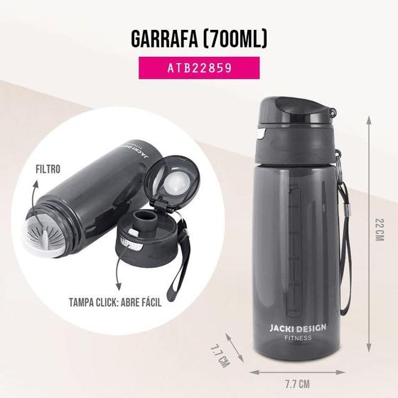 Imagem de Garrafa Squeeze Academia Com Alça Trava Filtro 700ml