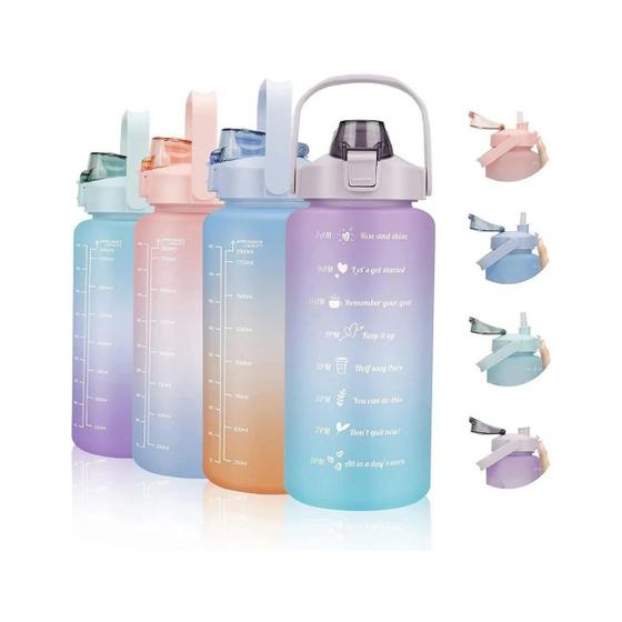 Imagem de Garrafa Squeeze De Água 2 litros Fitness Motivacional TIE DYE Cores com Canudo e adesivos para personalizar Prova de Vazamento