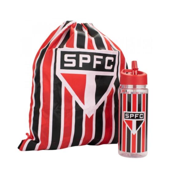 Imagem de Garrafa Squeeze de Água 450ml C/ Mochila E Canudo -  Time São Paulo SPFC Oficial Treino/Academia