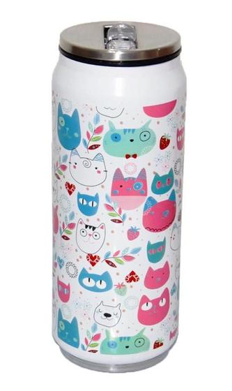 Imagem de Garrafa Squeeze Inox Com Canudo 360Ml Gato Branco