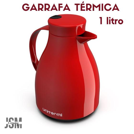Imagem de Garrafa Térmica 1 Litro Com Gatilho Bule Paris para Café Chá Leite - Vermelha